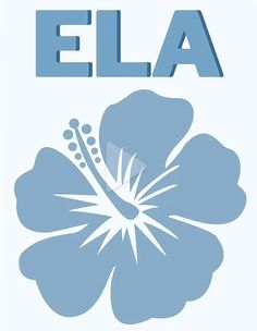 an image of a blue flower with the word ela in it's center