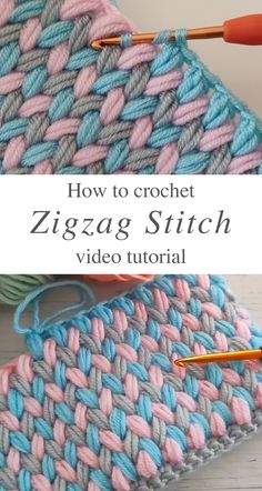 the crochet zigzag stitch is being worked on