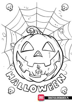 a black and white drawing of a pumpkin with the words halloween on it's face