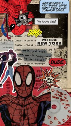 a collage of spider - man and other comic related items