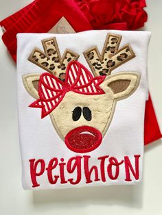 Girls Reindeer shirt or bodysuit for girls - girly rudolf shirt Girls Christmas Shirts, Toddler Christmas Shirt, Reindeer Shirt, Newborn Bodysuit, Monogram Ideas, Ruffle Leggings, Bodysuit Shirt, Girls Applique