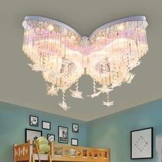 🦋 Chandelier Girls Bedroom, Cute Chandelier, Raindrop Chandelier, Led Butterfly, Butterfly Room, Bedroom Led, Hanging Crystal, Forever Mine, Chandelier Crystal