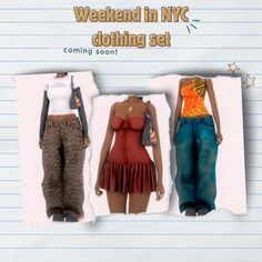 two women in different outfits standing next to each other on a piece of paper with the words, weekend in nyc dating set coming soon