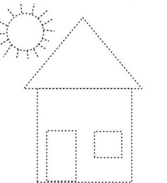 a house with the sun in the sky and dotted lines to make it look like an outline