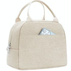 This cute solid beige tote canvas insulated lunch bag is a perfect choice for girls, women, teens to carry lunch for school, picnic or work. Outer is durable canvas and inner is food grade aluminum foil, leak proof, light weight, durable, reusable and foldable. Plenty of room, yet compact enough to carry without being heavy, cute pattern. It is easy to clean with damp cloth wipe out. Dual smooth zippers for easy daily use. Perfect for you to carry lunch on vacation, work or school. Nice side poc Lunch Box For Work, School Wishlist, Preppy School Supplies, Work Lunch Box, Cute Lunch Boxes, School Picnic, School Lunch Bag, School Bag Essentials, Lunch Kit