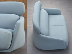 two images of the same couch and chair in different stages of upholstering