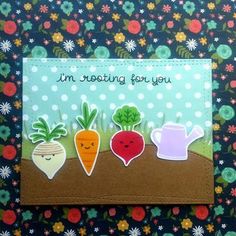 a card with three vegetables on it and the words i'm creating for you