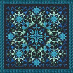 a blue and black quilt with stars on it