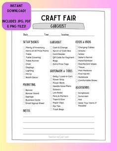 a printable craft fair checklist with instructions for the items to be sold on it