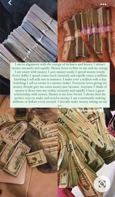 a collage of photos with money in the middle and on top of each other