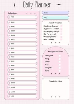 the daily planner is shown in pink and blue