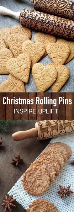 christmas rolling pins are being used to decorate cookies