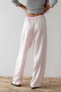 The Silk Simple Pant is crafted from our luxe 100% Silk fabric. Featuring an elastic waistband, full-length, and 
wide leg silhouette. 
Made in Los Angeles Silk Ankle-length Summer Pants, Solid Silk Wide-leg Pants, Sleek Full-length Silk Pants, Silk Wide-leg Daywear Pants, Silk Wide-leg Bottoms With Elastic Waistband, Lounge Outfits, Los Angeles Shopping, Summer Set, Silk Pants