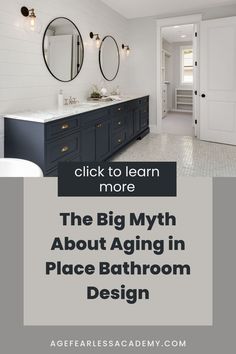 a bathroom with two sinks and mirrors on the wall above it is an advertisement for a new bathroom remodel