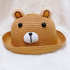 Super Cute Hat Brand New / Never Used Playful Adjustable Brimmed Straw Hat, Cute Brown Brimmed Hat, Playful Brown Cap Hat, Playful Brown Cap, Cute Adjustable Brown Hats, Cute Bucket Hat For Play, Playful Brown Adjustable Hat, Cute Brimmed Outdoor Hat, Cute Outdoor Brimmed Hat