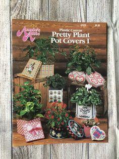 the front cover of a magazine with potted plants and other decorations on it's side