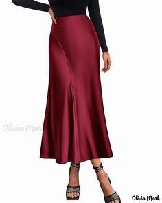 Olivia Mark - Elegant Silky Pleated High-Waisted Mermaid Party Midi Skirt Womens Suede Skirt, Silk Skirt Short, Plus Size Long Skirts, Pumpkin Skirt, Long Silk Skirt, Korean Fashion Skirt, Fleece Skirt, Midi Skirt Casual, Tulle Long Skirt