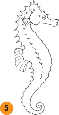 a drawing of a sea horse with the number five on it