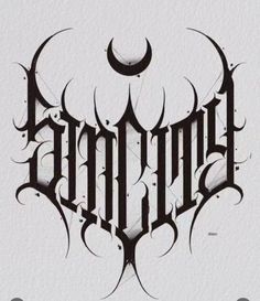 the word tattoo written in black ink on white paper with an ornate design and swirls