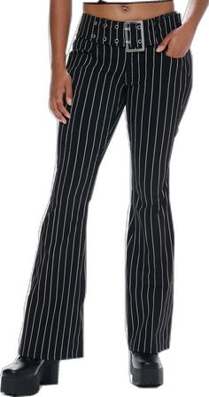 Trendy Pinstripe Wide Leg Pants, Trendy Pinstripe Wide Leg Bottoms, Trendy Fitted Pinstripe Pants, Striped Flare Bottoms For Spring, Stretch Flare Striped Pants, Spring Striped Flare Bottoms, Striped Stretch Flare Pants, Spring Flare Striped Bottoms, Trendy Striped Flare Pants