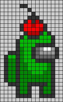 an image of a pixel art piece that looks like a frog with red and green eyes