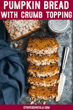 pumpkin bread with crumb topping on a plate