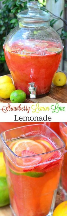 a pitcher filled with lemon limeade next to a glass bowl full of lemonade