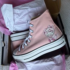 Women’s Size Brand New In The Box Never Worn Price Firm- But I Can Sell On Mercar For Cheaper, Just Ask Hello Kitty Shoes Women, Cute Pink Converse, Sanrio Converse, Converse Shoes Pink, Flamingo Pink Platform Converse, Hello Kitty High Top Sneakers, Hello Kitty Shoes Converse, Converse Mini Mouse, Hello Kitty Converse