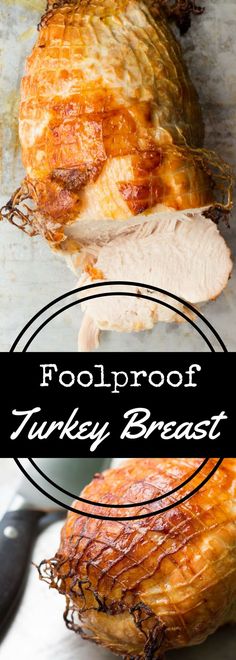 foodprood turkey breast on a baking sheet with the words foolproof turkey breast above it