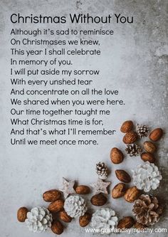 a poem written in the language of christmas with nuts and pine cones scattered around it