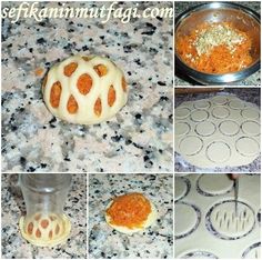 several pictures showing how to make an appetizer with doughnuts and other ingredients