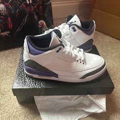 Brand New Jordan 3 Purple, Jordan Purple, Air Shoes, Custom Made Shoes, Shoes Retro, Nike Air Shoes, Cute Nike Shoes, Shoes Air