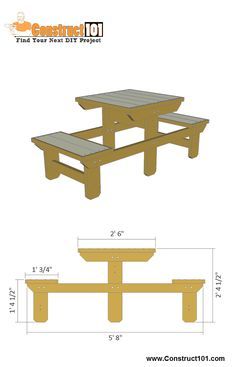 the plans for a picnic table and bench are shown in two different sizes, including one with