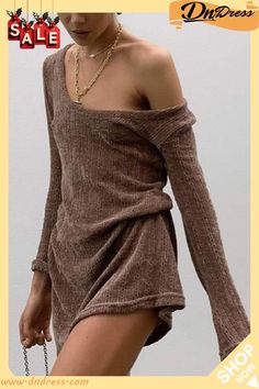 Brown Off Shoulder Mini Dress Off Shoulder Mini Dress, Color Crew, Mini Robes, Summer Dress Outfits, Crop Top Blouse, Knitwear Cardigan, Mini Dresses, Dress 100, Fashion Sketches