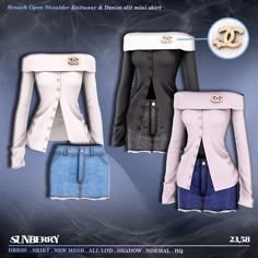 an advertisement for a women's sweater and cardigan set with two different colors