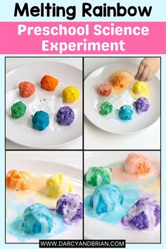 Combine science and art with this colorful melting rainbow experiment that will fascinate kids of all ages. Using just a few simple household items, children can observe the process of colors mixing and blending together to create new shades. It's a great way to introduce scientific concepts in a fun and hands-on way while also creating a beautiful work of art! Simple Science Activities, Rainbow Preschool, Melting Rainbow, Rainbow Activity, Science Experiments Kids Preschool, Rainbow Experiment, Science Unit Studies, Colors Mixing, Rainbow Activities