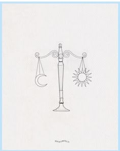 a drawing of a scale with the sun and moon on it, as well as two scales