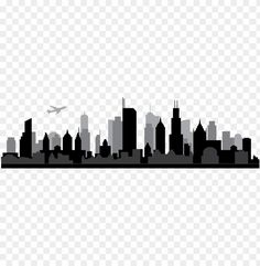 a black and white silhouette of a city skyline with skyscrapers, hd png