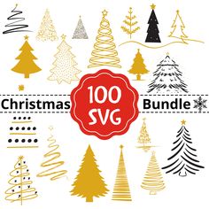 christmas svg bundle with different types of trees and other holiday decorating items on it