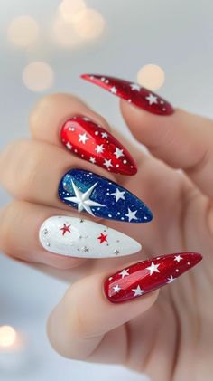 July 4th Nails, Patriotic Nails Design, Brown Nails Design, Fourth Of July Nails, Trendy Nail Art Designs, 4th Of July Nails, Red Nail Designs, July Nails