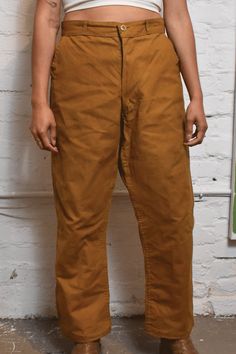 "Vintage 1950s \"Hudson Bay\" Canvas Outdoor Trousers.  High-waisted, fly zipper, four pockets, lined. Good Vintage Condition - small hole along the hip Fits Like Medium  Waist - 31\" Hip - 44\" Rise - 12.5\" Inseam - 26\"" Vintage Straight Leg Pants For Work, Vintage Cargo Pants With Pockets For Work, Fitted Vintage Cargo Pants With Pockets, Vintage Straight Leg Bottoms With Relaxed Fit, Vintage Relaxed Fit Straight Leg Bottoms, Vintage Wide Leg Cargo Pants For Workwear, Retro Cotton Bottoms For Workwear, Vintage Style Relaxed Fit Cotton Work Pants, Retro Work Pants With Pockets