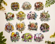 several stickers with different designs on them