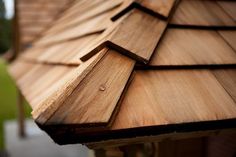 a close up view of a wooden roof