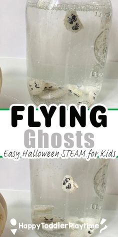 Flying Ghosts Science Experiment with Baking Soda and Vinegar - Happy Toddler Playtime Halloween Experiments, Baking Soda Experiments, Spooky Science, Fall Science, Floating Ghosts, Steam Activity, Flying Ghost