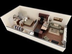 an overhead view of a two bedroom apartment