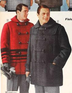 1957 men's toggle coat - at vintagedancer.com 1950s Winter Fashion, 1950s Fashion Menswear, Men's Winter Fashion, 1950s Men, 1950s Mens Fashion, 1950s Mens, Casual Leather Jacket, Winter Fashion Boots, Winter Shirts