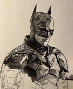 a pencil drawing of batman in the dark knight suit with his hands on his chest