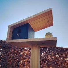 a bird house on top of a wooden post