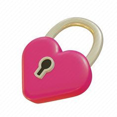 a pink heart shaped padlock with a key on the front and side of it