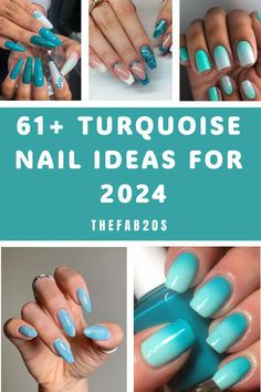 Turquoise And White Ombre Nails, Gel Nails Ideas Short Ombre, Turquoise Manicure Ideas, Tiffany Nail Color, Turquoise Nail Color, Aqua Short Nails, Nails Turquoise And White, Teal Nail Color Ideas, Acrylic Nail Designs Turquoise